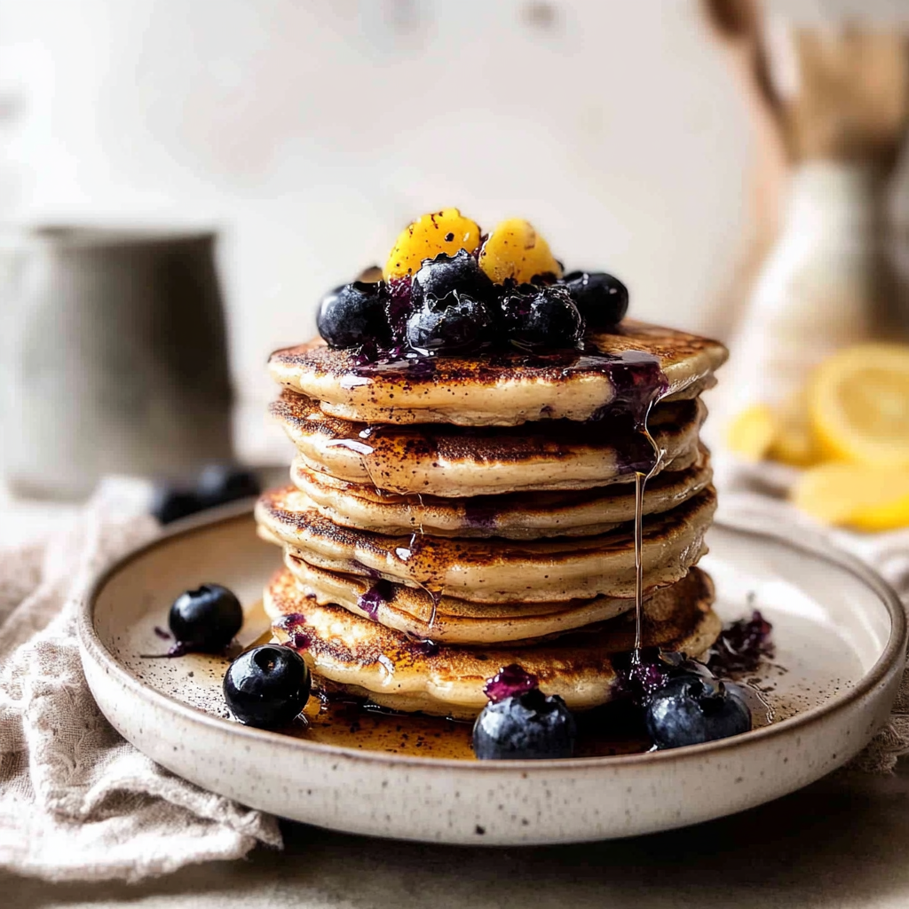 Recipe preparation for Blueberry Lemon Ricotta Pancake Skillet