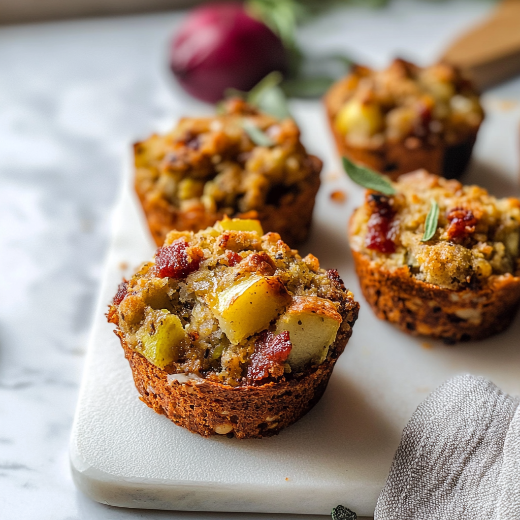 Recipe preparation for Festive Sausage & Apple Stuffing Muffins