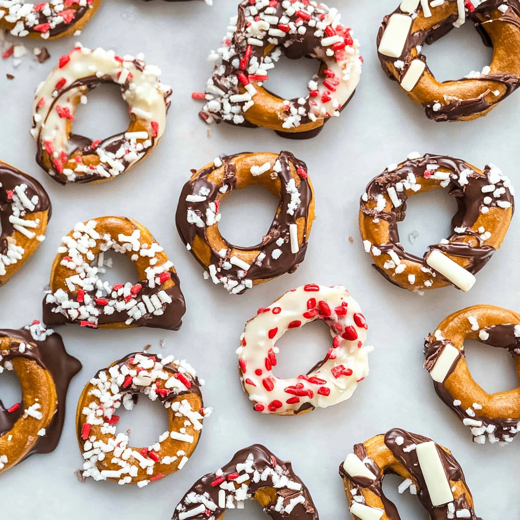 Recipe preparation for Celebration Chocolate Dipped Pretzels