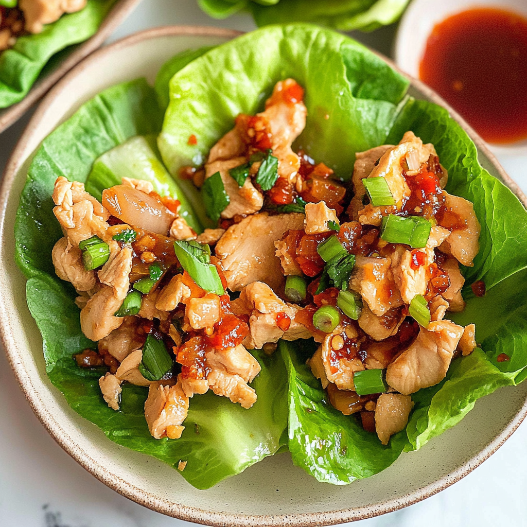 Recipe preparation for Chili Garlic Chicken Lettuce Boats