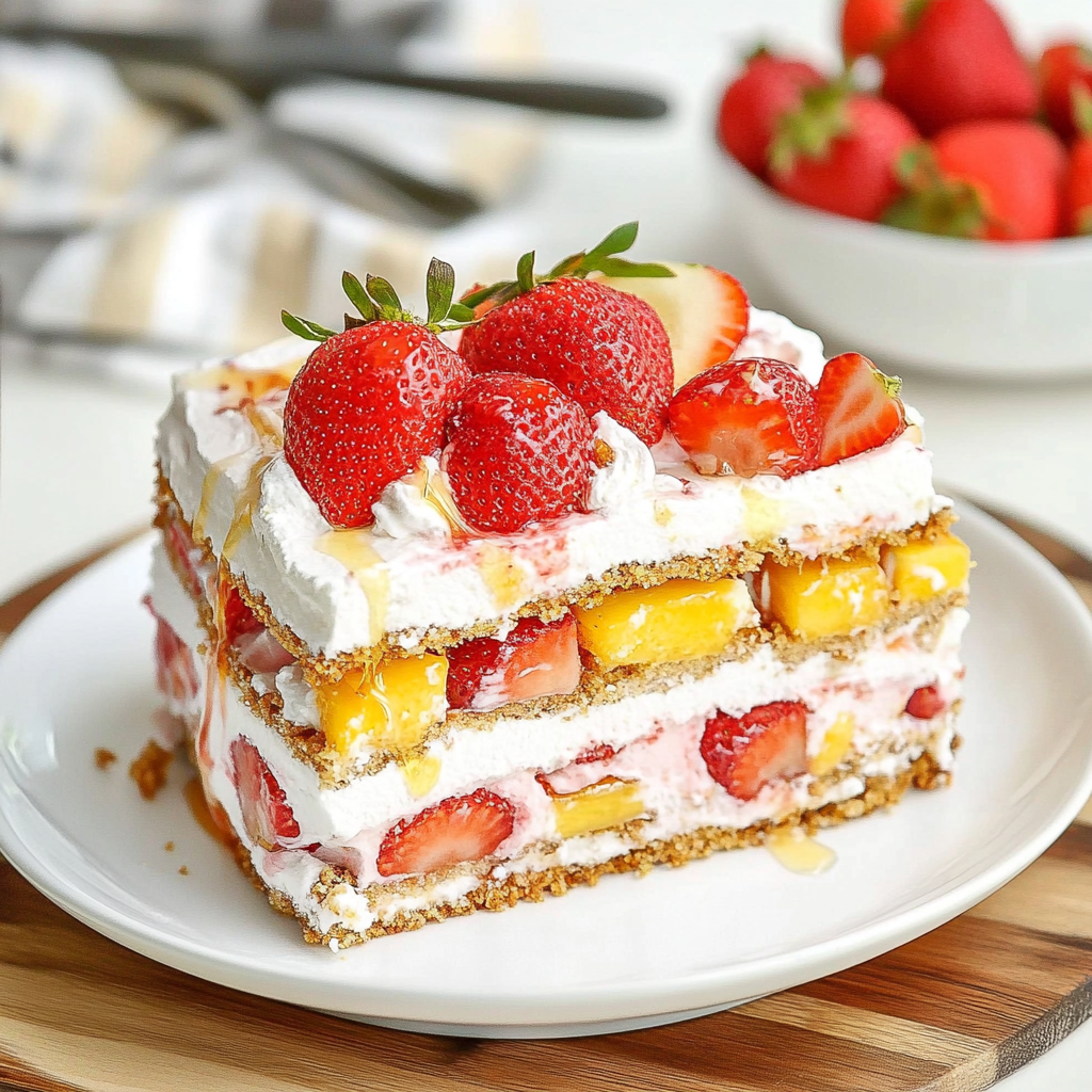 Recipe preparation for No-Bake Lemon and Strawberry Icebox Cake