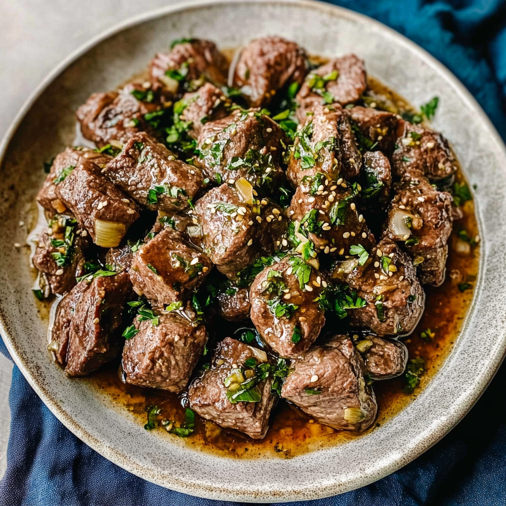 Recipe preparation for Garlic Herb Beef Tips