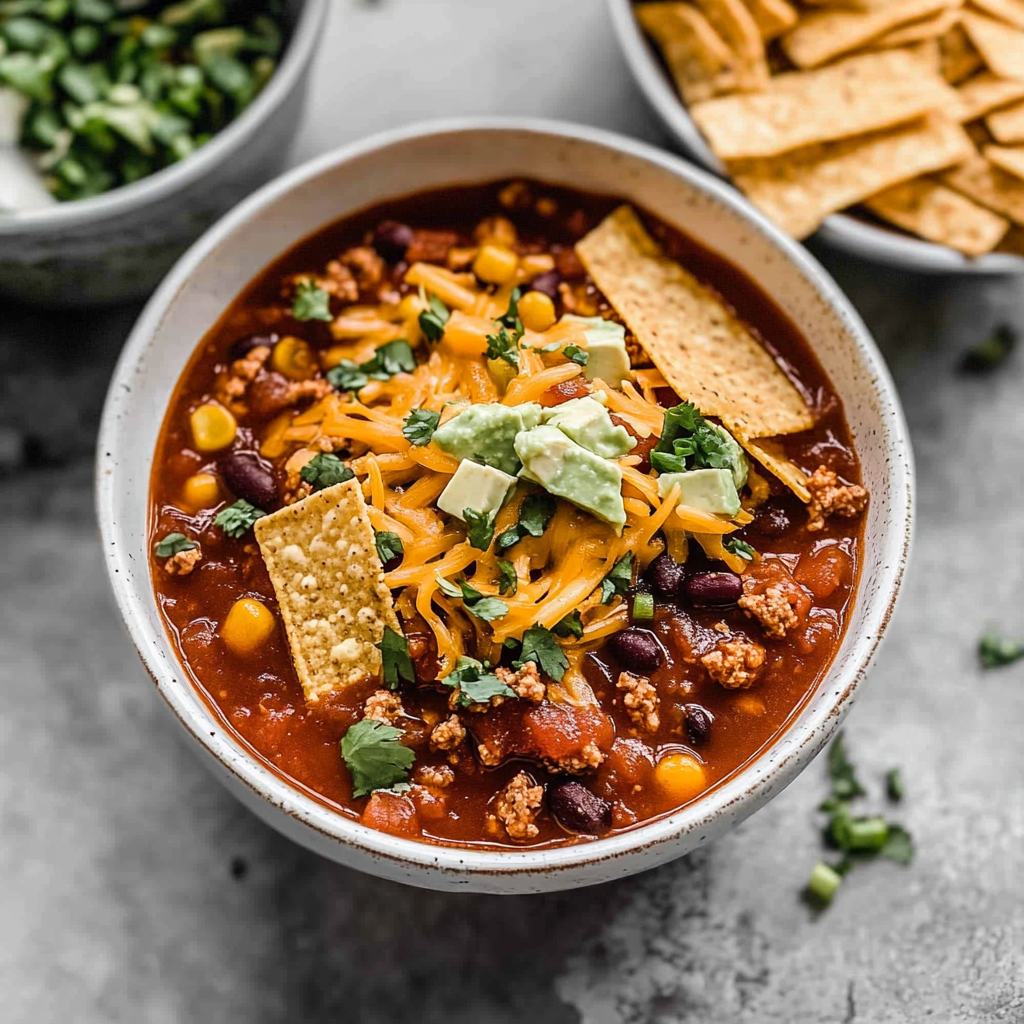 Recipe preparation for Cheesy Taco Soup