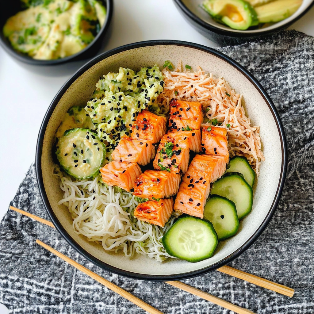 Recipe preparation for Spicy Salmon Maki Bowl