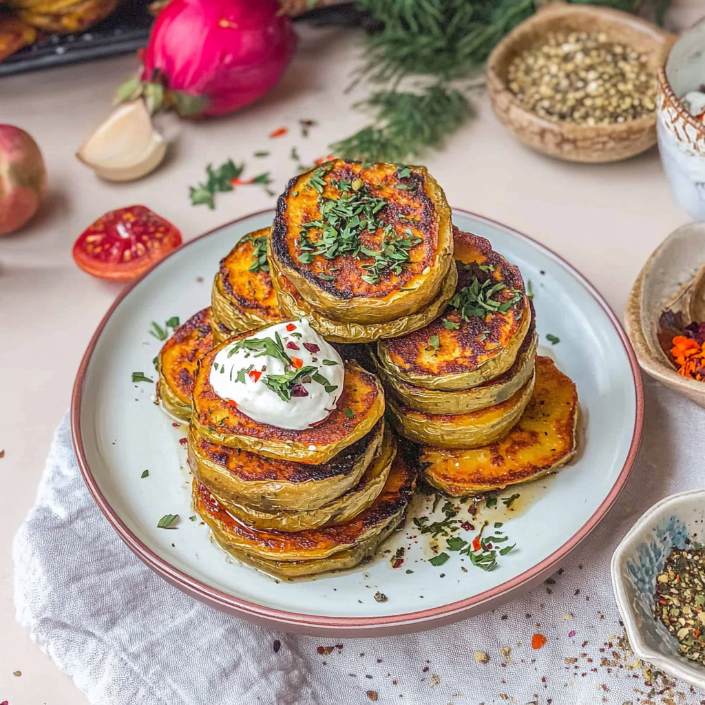 Recipe preparation for Herby Roasted Potato Stacks (Vegan)