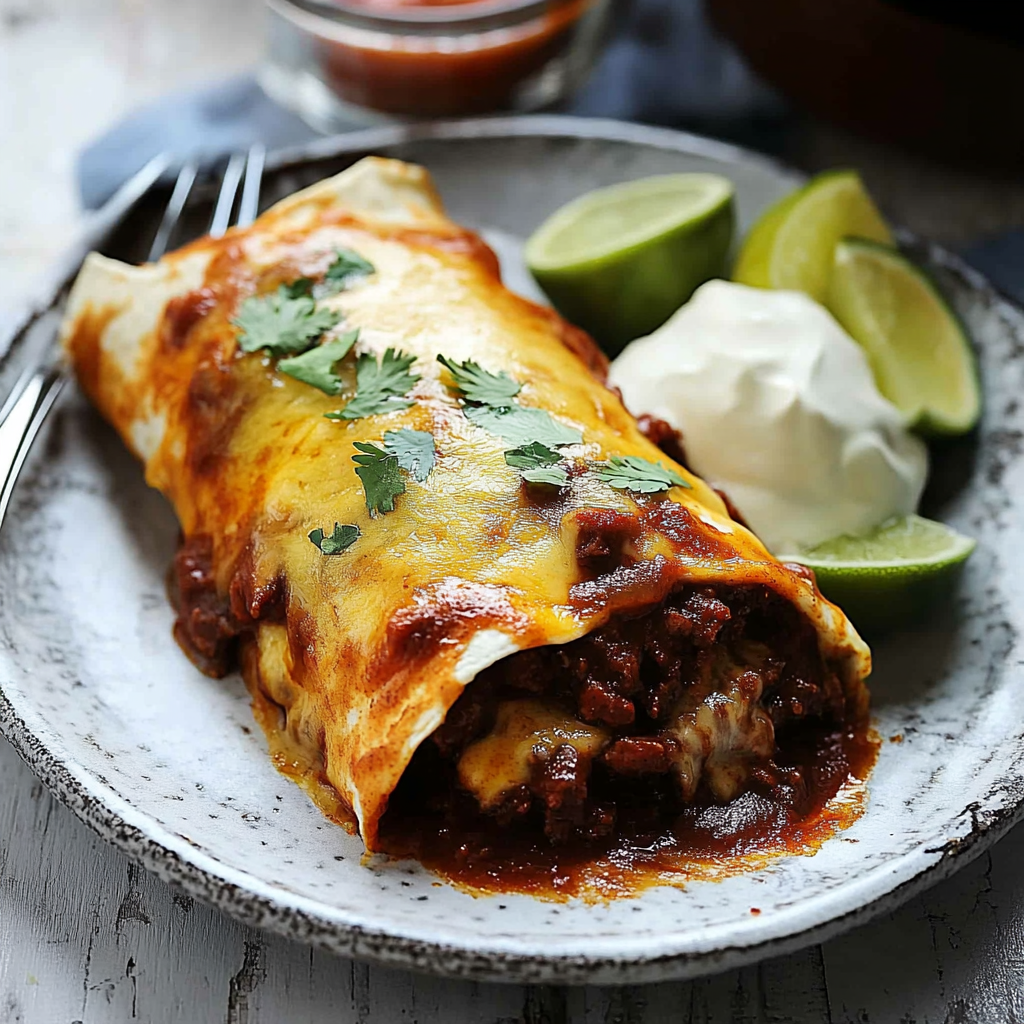 Recipe preparation for smothered chile colorado burritos