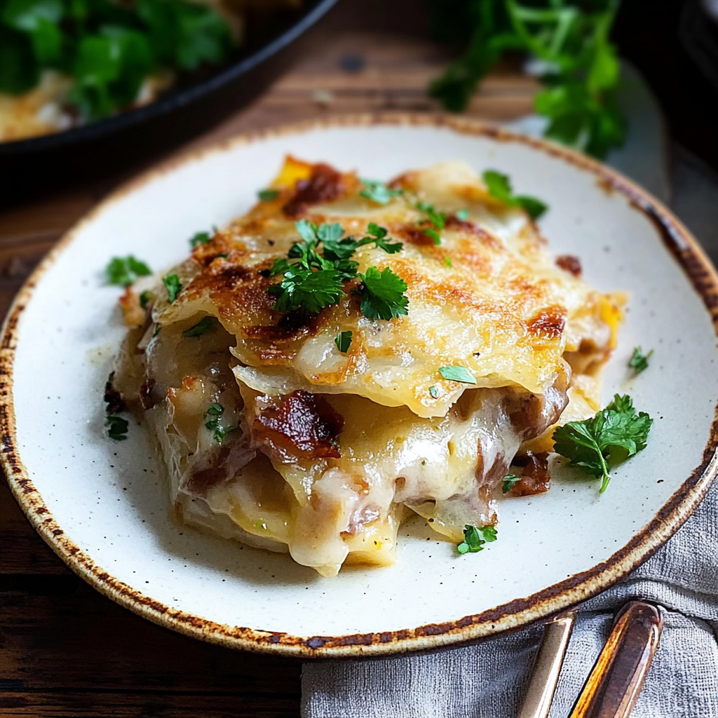 Recipe preparation for irish scalloped potatoes with cabbage & cheddar
