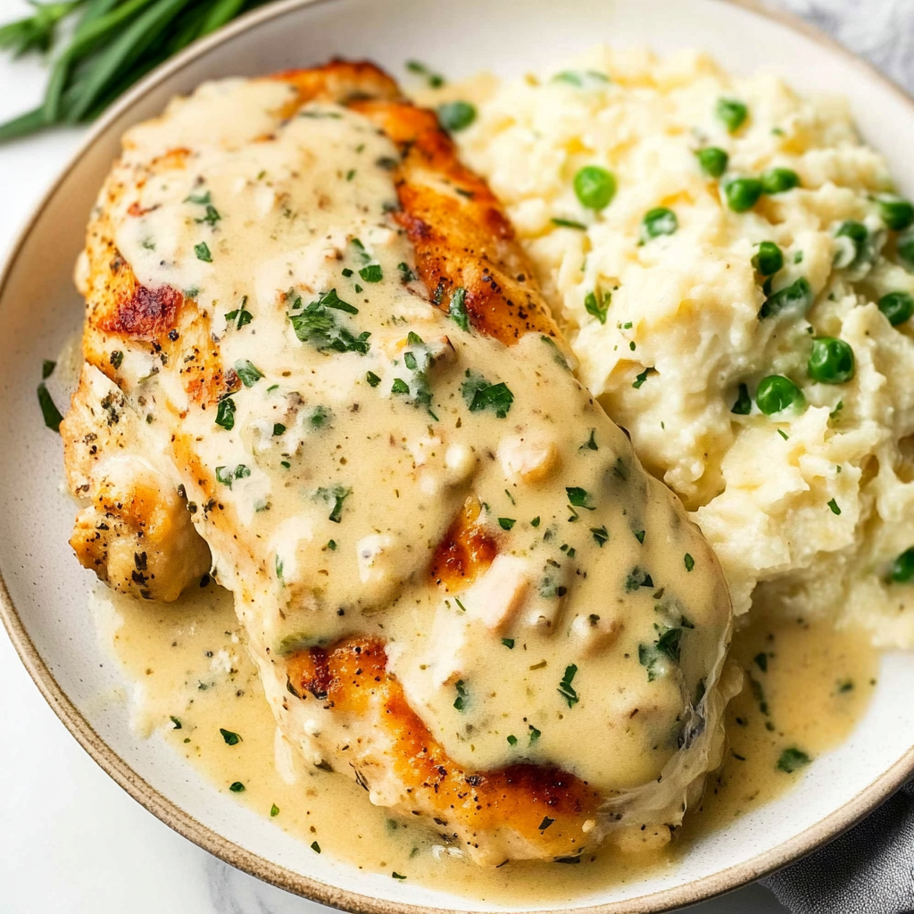 Recipe preparation for creamy herb-baked chicken
