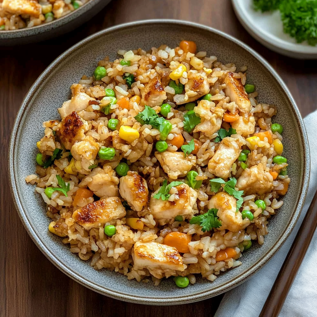 Recipe preparation for Bang Bang Chicken Fried Rice
