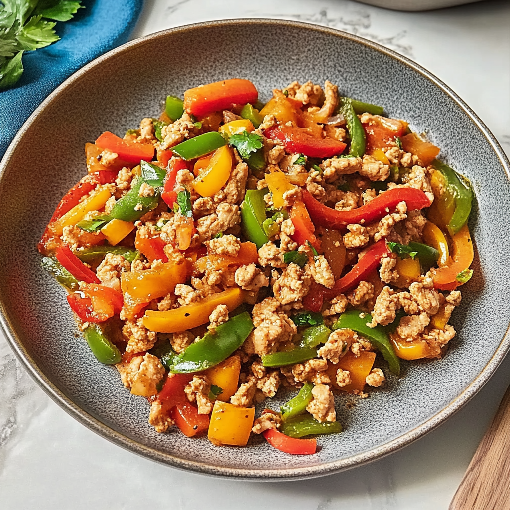 Recipe preparation for ground turkey and peppers