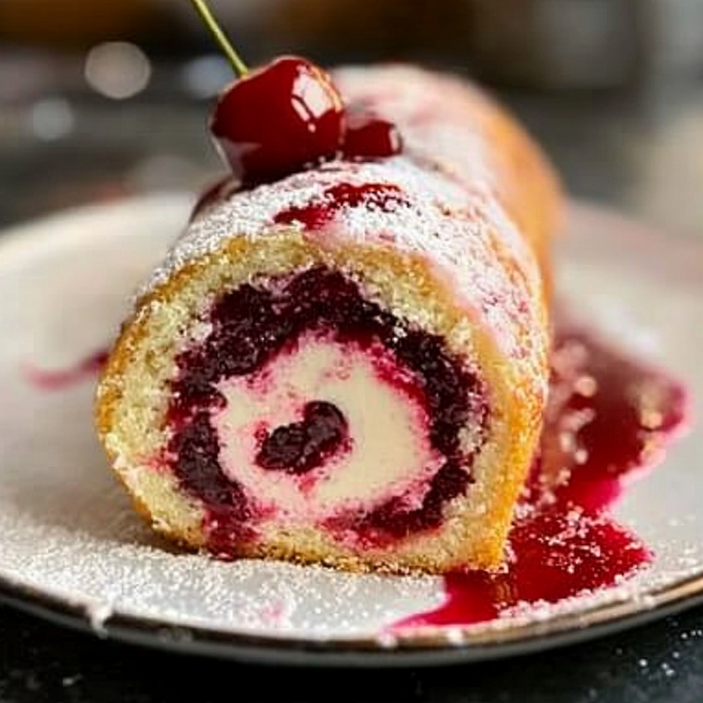 Recipe preparation for cherry cheesecake cake roll