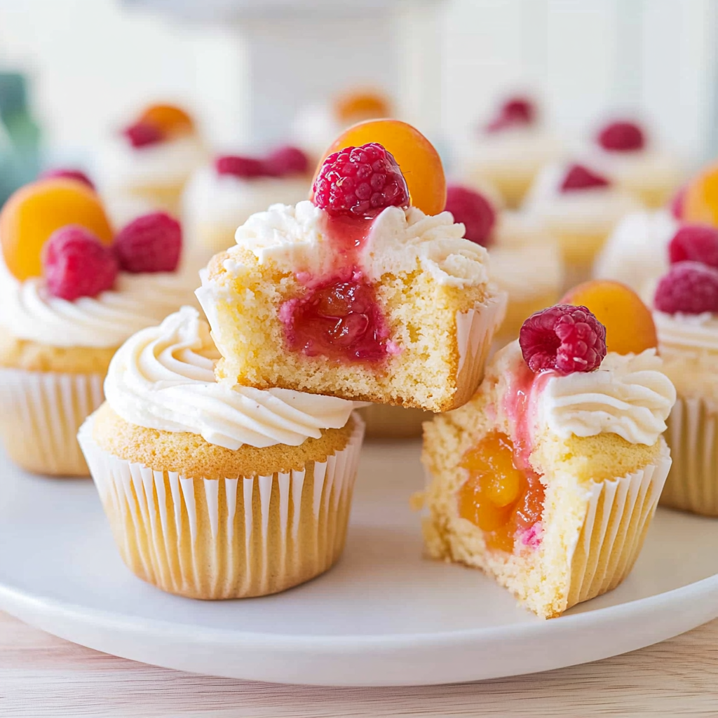 Recipe preparation for Peach Melba Cupcakes