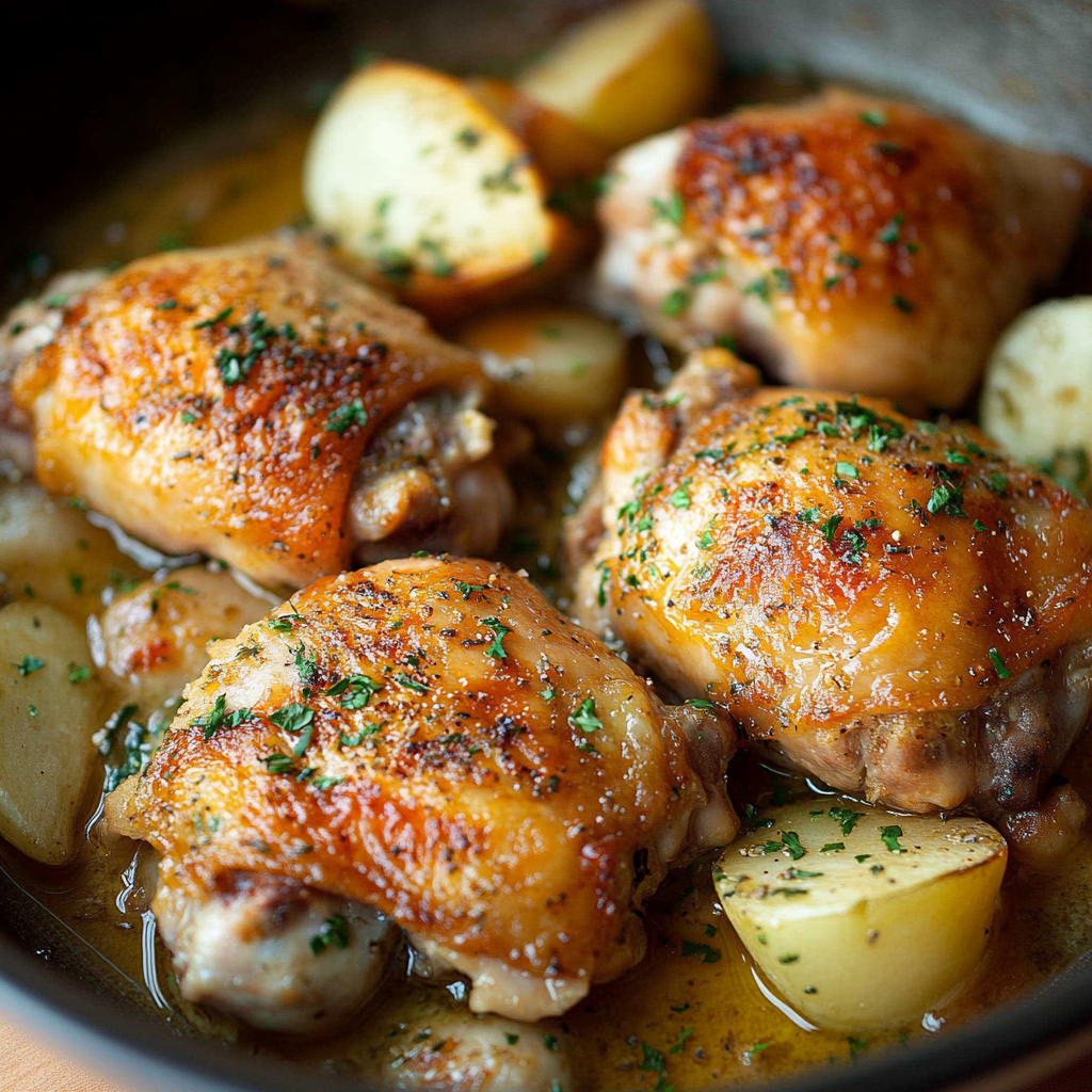 Recipe preparation for roasted chicken thighs with garlic