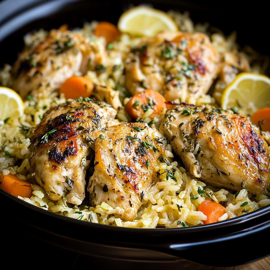 Recipe preparation for slow cooker lemon herb chicken and rice