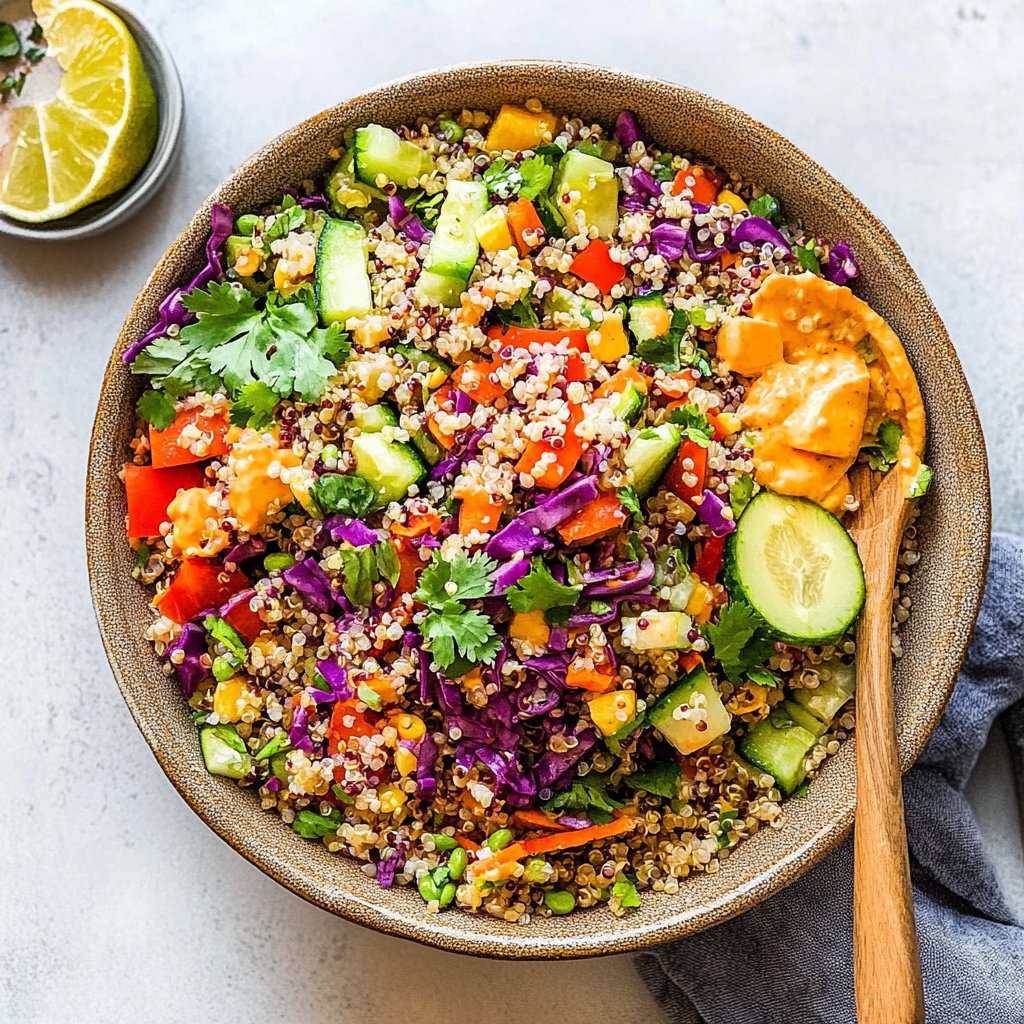 Recipe preparation for crunchy thai quinoa salad