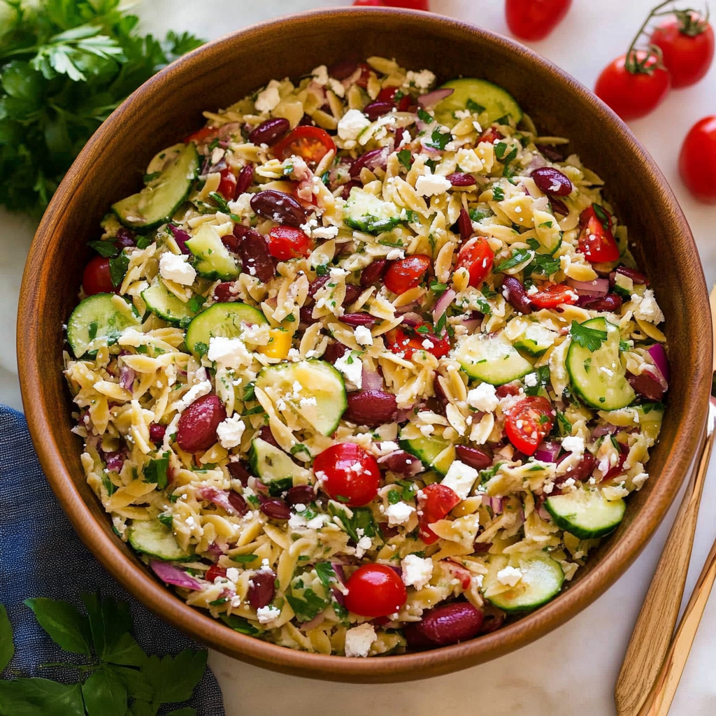 Recipe preparation for greek orzo salad