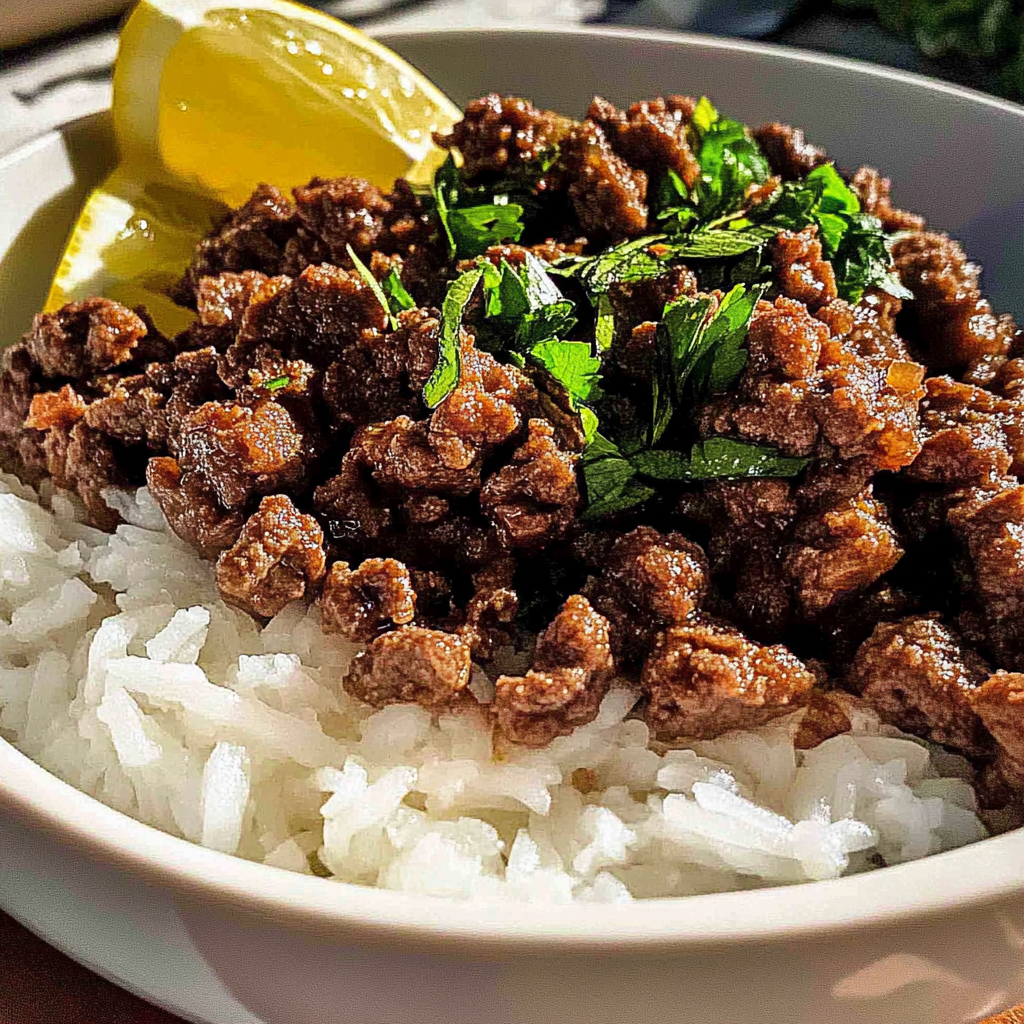 Recipe preparation for ground beef with lemon and parsley