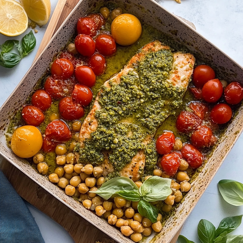 Recipe preparation for pesto salmon chickpea bowls
