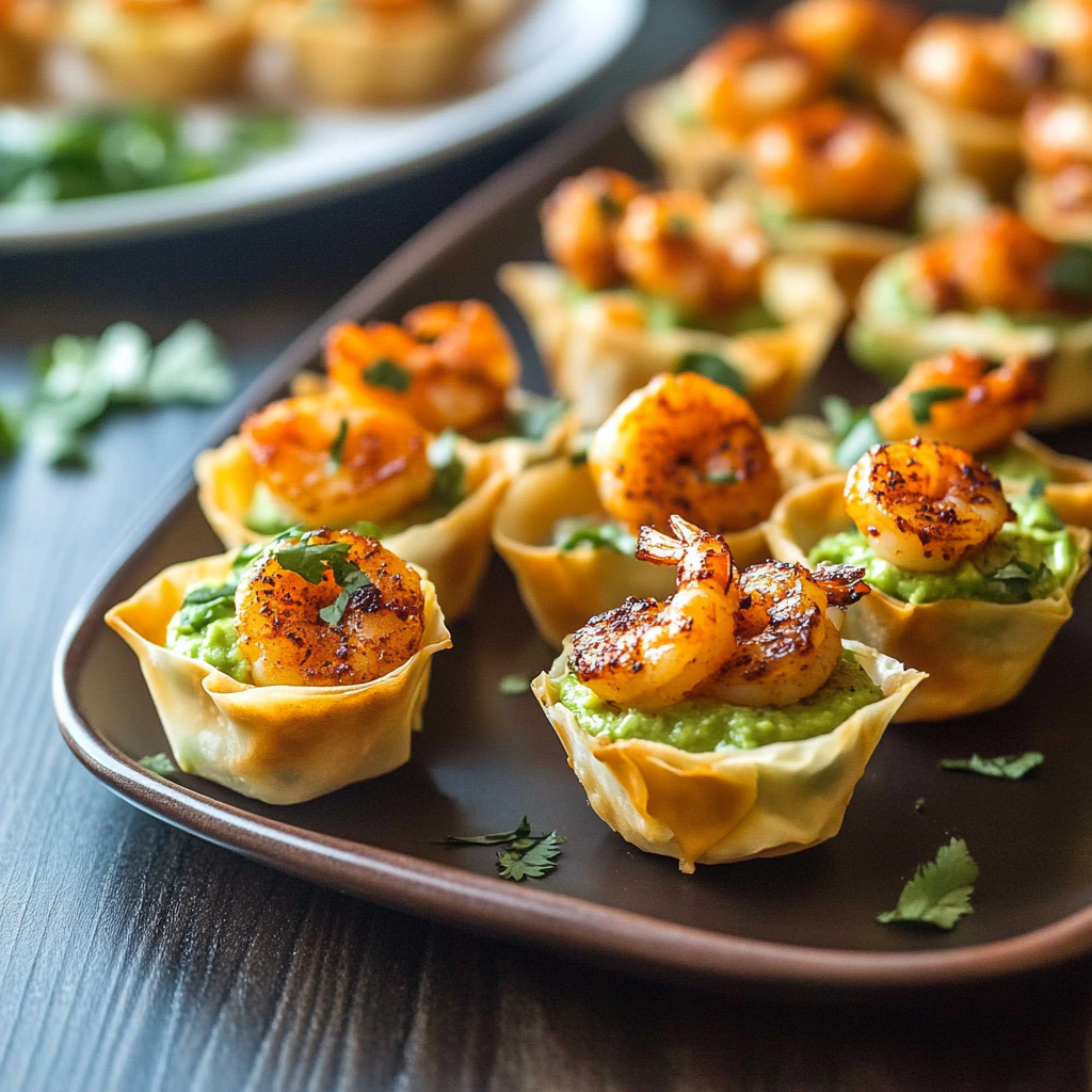 Recipe preparation for Spicy Shrimp & Avocado Phyllo Cups