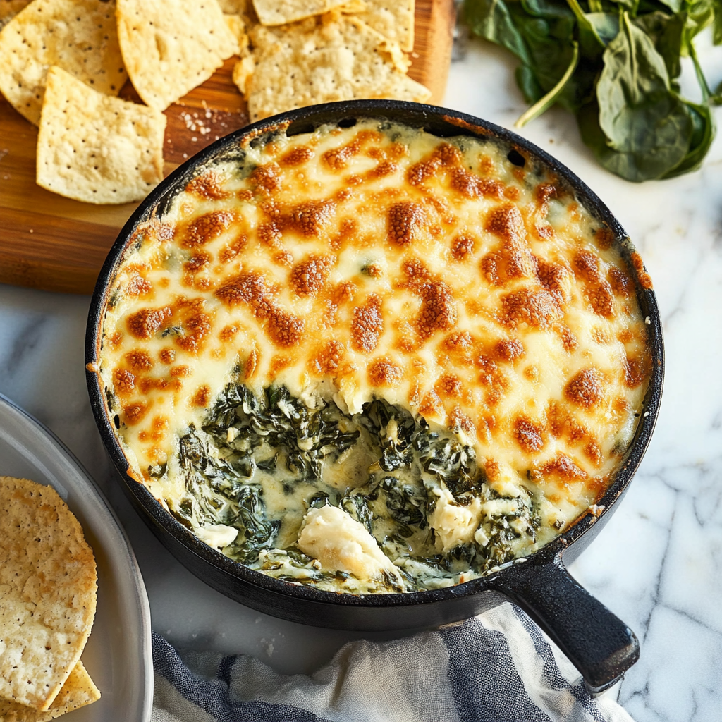 Recipe preparation for hot spinach and artichoke dip