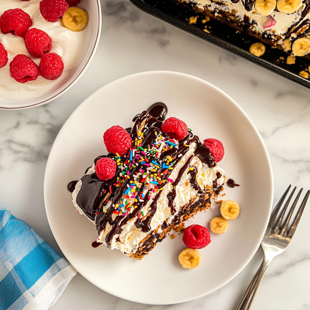 Recipe preparation for banana split cake