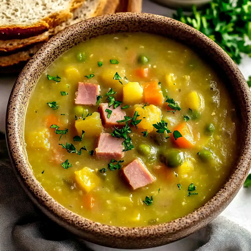 Recipe preparation for split pea soup with ham