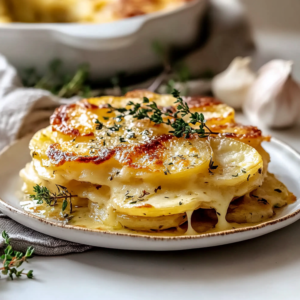 Recipe preparation for cheesy garlic scalloped potatoes