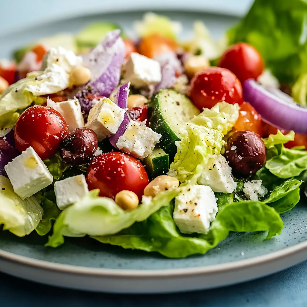 Recipe preparation for greek salad with lettuce