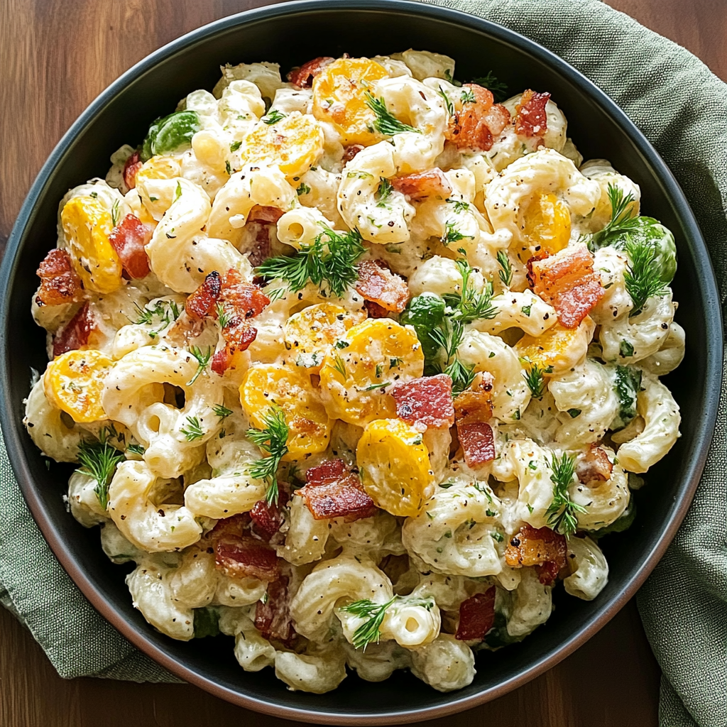 Recipe preparation for dill pickle bacon pasta salad