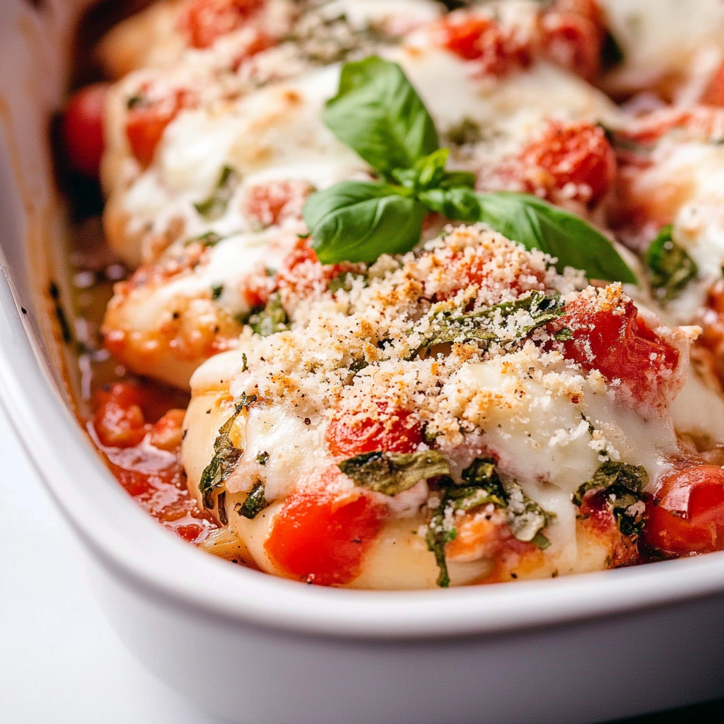 Recipe preparation for bruschetta chicken bake