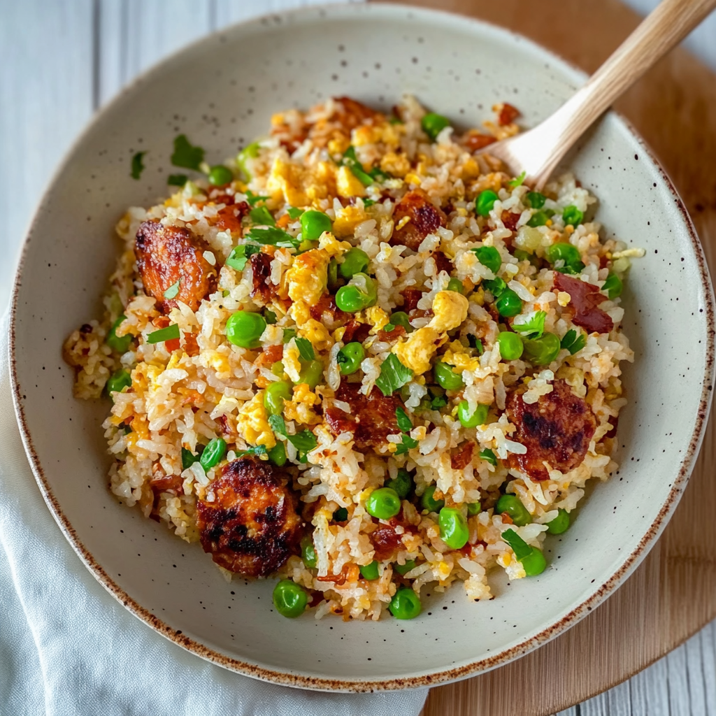 Recipe preparation for baked chorizo fried rice