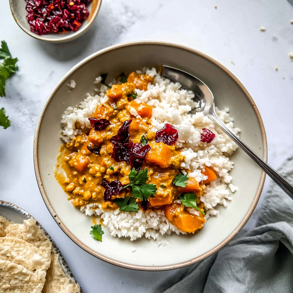 Recipe preparation for lentil pumpkin curry