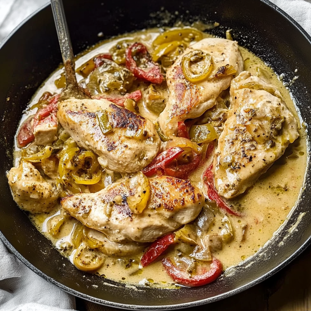 Recipe preparation for creamy pepperoncini chicken skillet