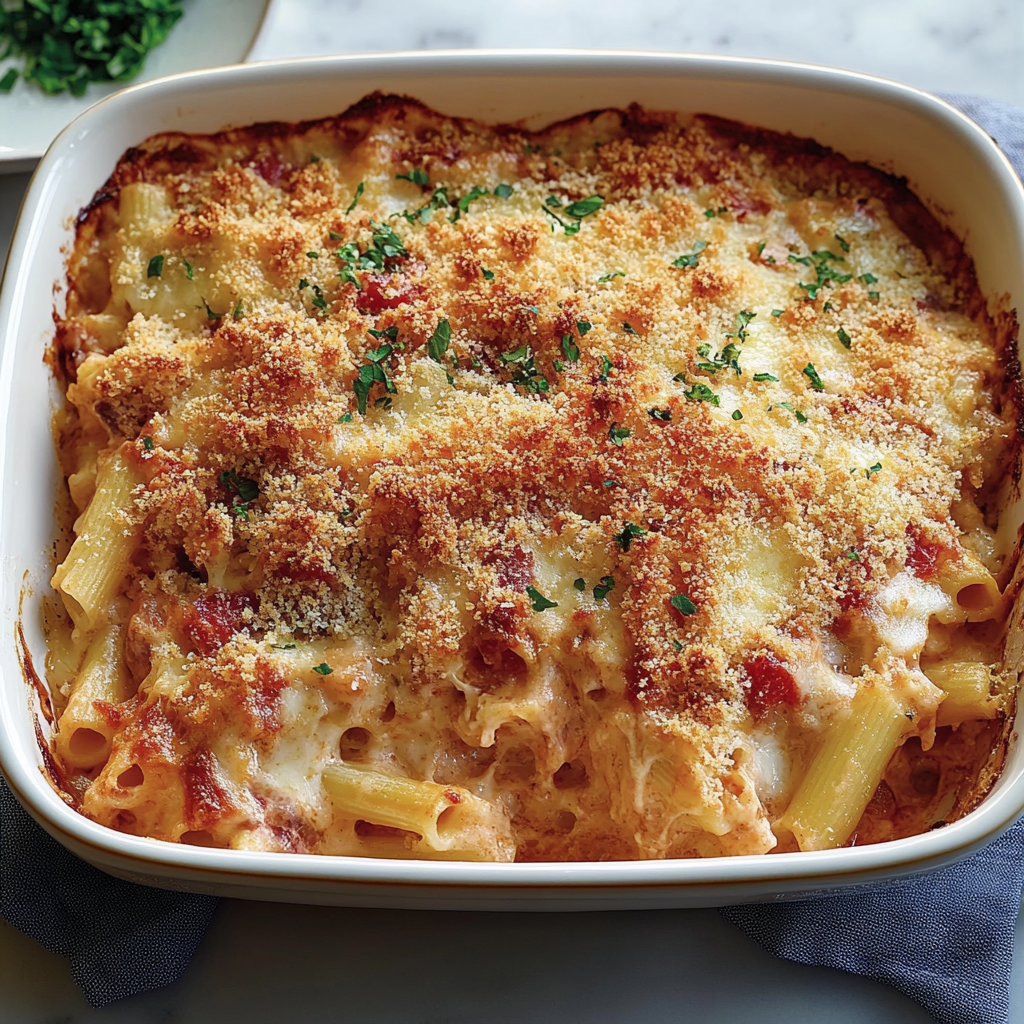 Recipe preparation for dump and bake chicken parmesan casserole