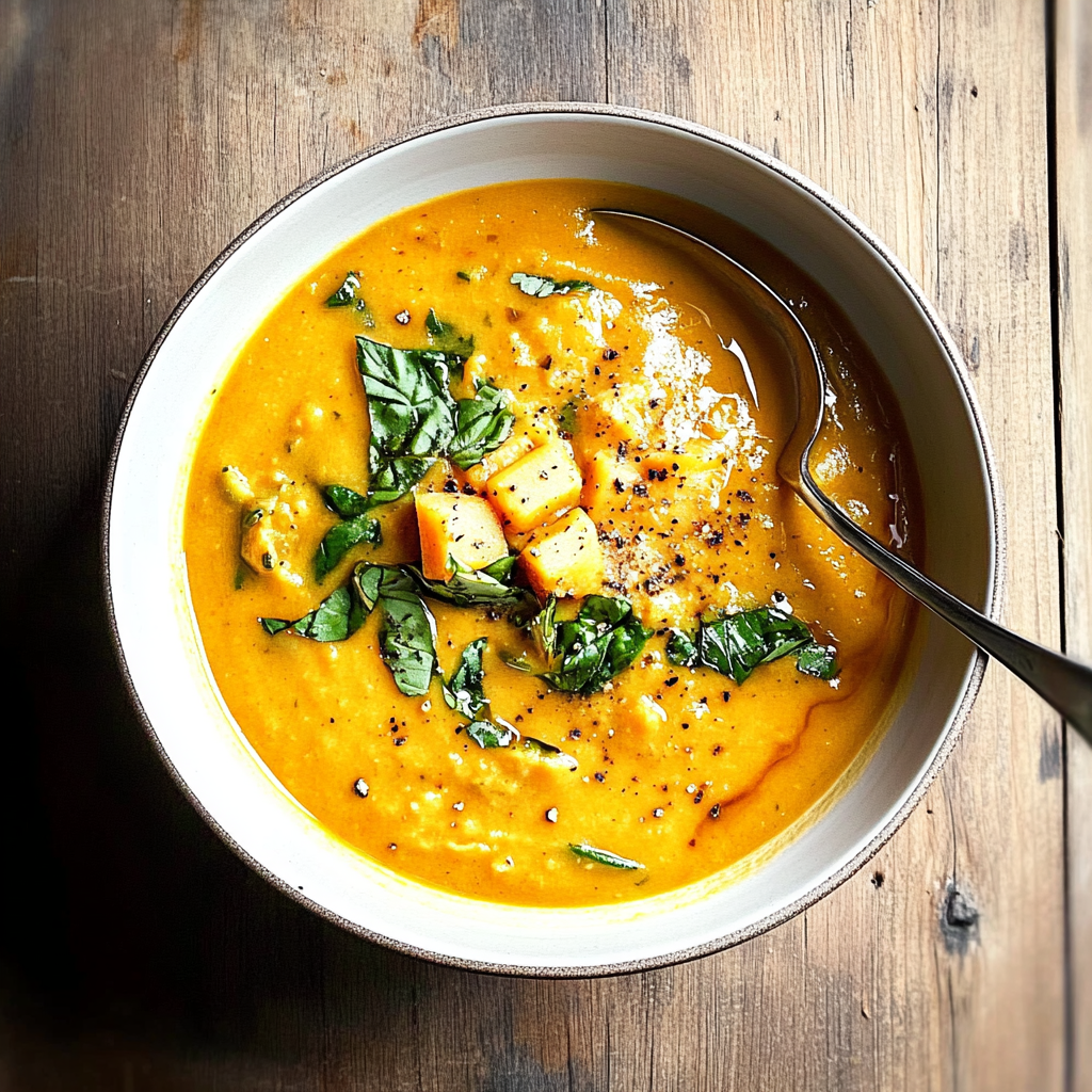 Recipe preparation for creamy pumpkin lentil soup